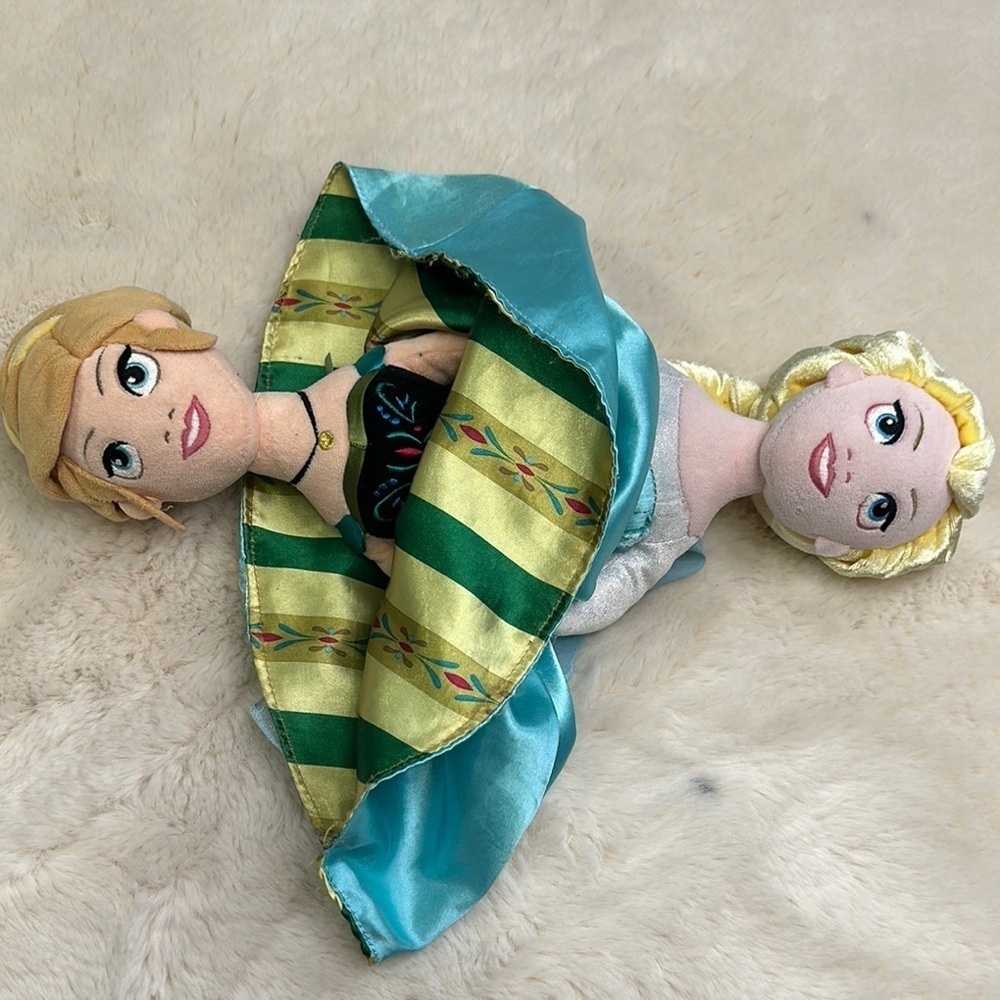 Disney Parks Topsy Turvy Frozen Plush 15" Dolls 2 Sided Anna Elsa Rag